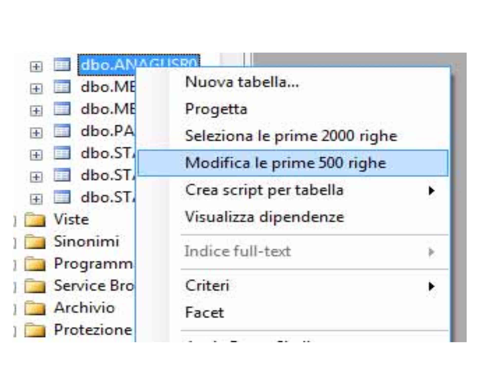 SQL Server 2008 cambiare il numero delle righe di modifica