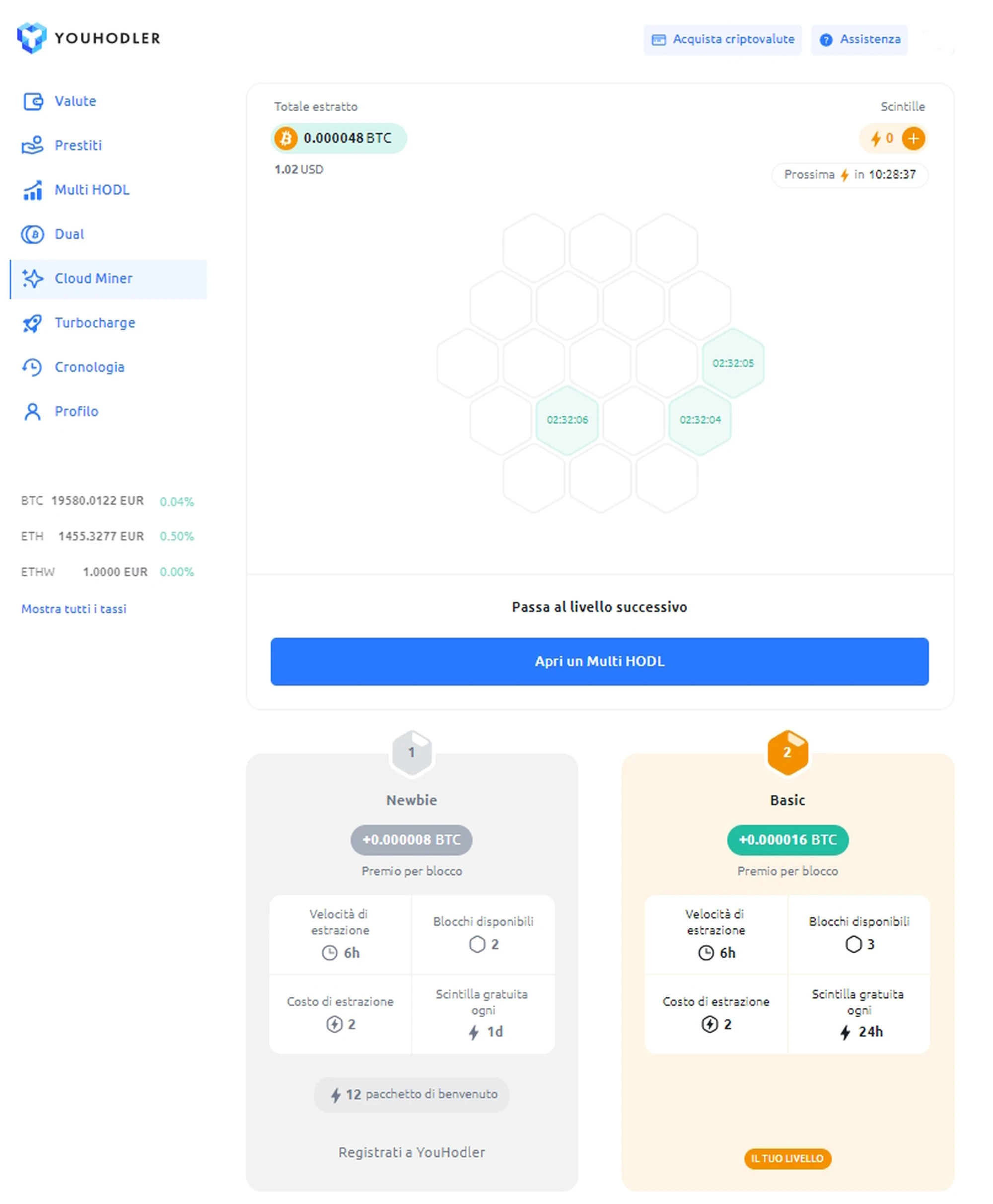 YouHodler Cloud Miner guadagnare Bitcoin