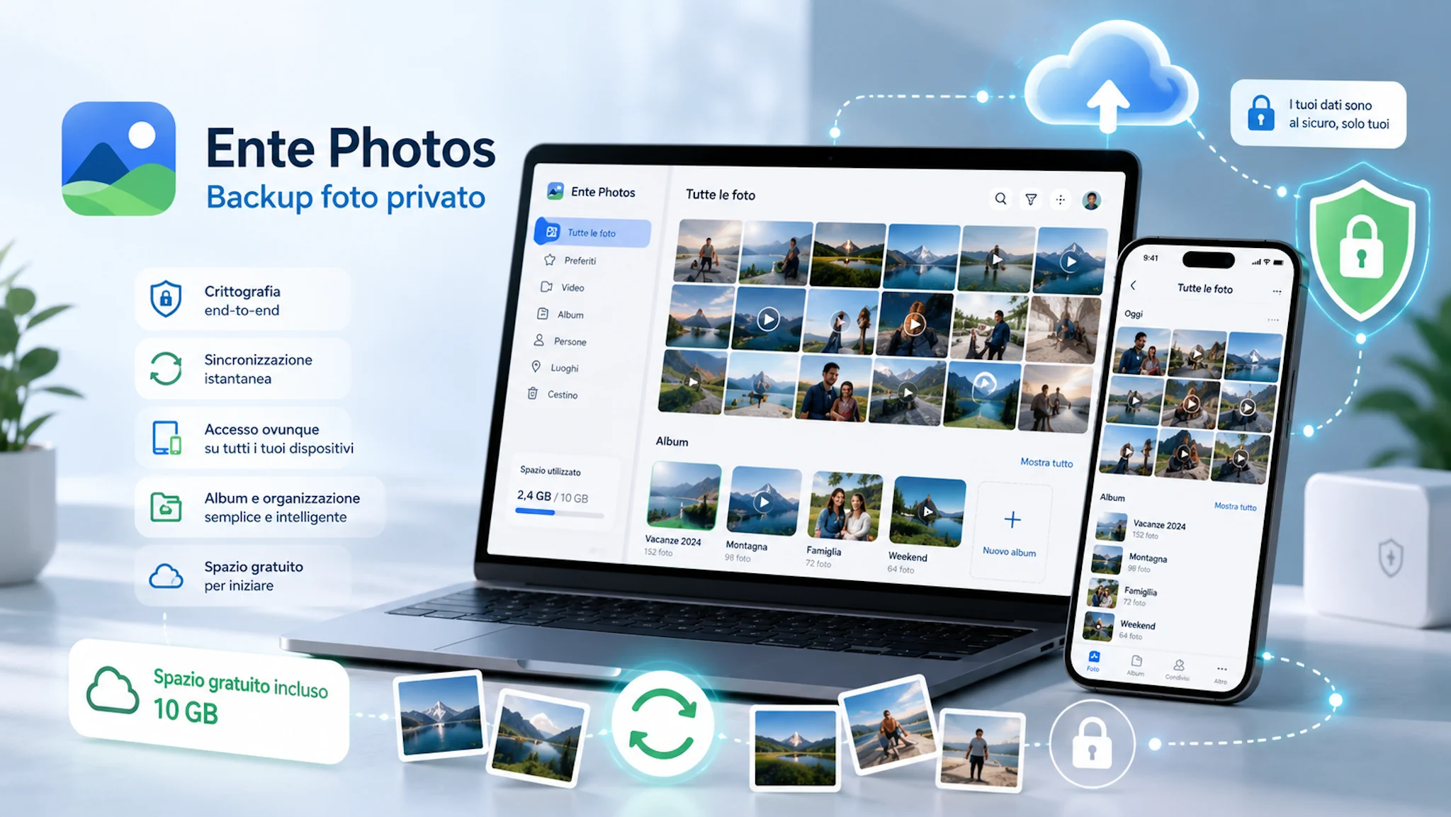 Ente Photos e backup foto privato con crittografia end to end